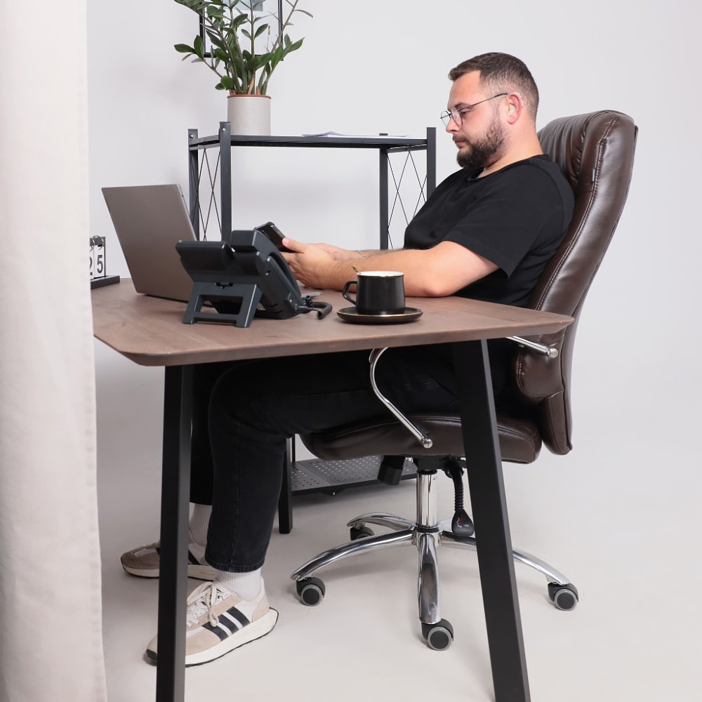 Кресло для руководителя "KING A" поворотное, хром, натуральная кожа, темно-коричневый - 20