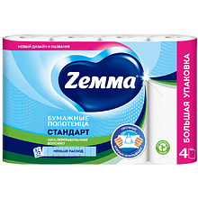 Полотенца бумажные  Zemma 4 рул, 2 слоя, цв. белый