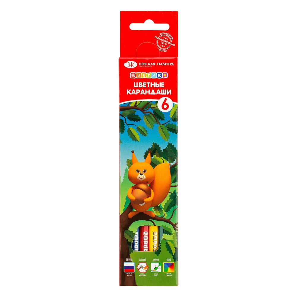 Цветные карандаши "Цветик", 6 шт, шестигранные