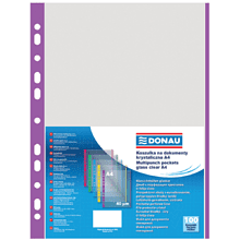 Файл (папка-карман) с цветной перфорацией, A4, 100 шт, 40 мкм, фиолетовый