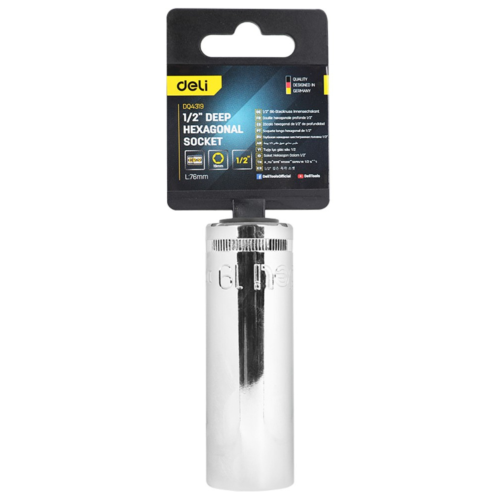 Головка торцевая шестигранная Deli YS EDQ4319 1/2", 19 мм, глубокая,  серебристый