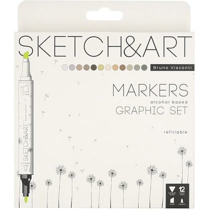 Набор двусторонних маркеров для скетчинга "Sketch&Art. Графика", 12 цветов