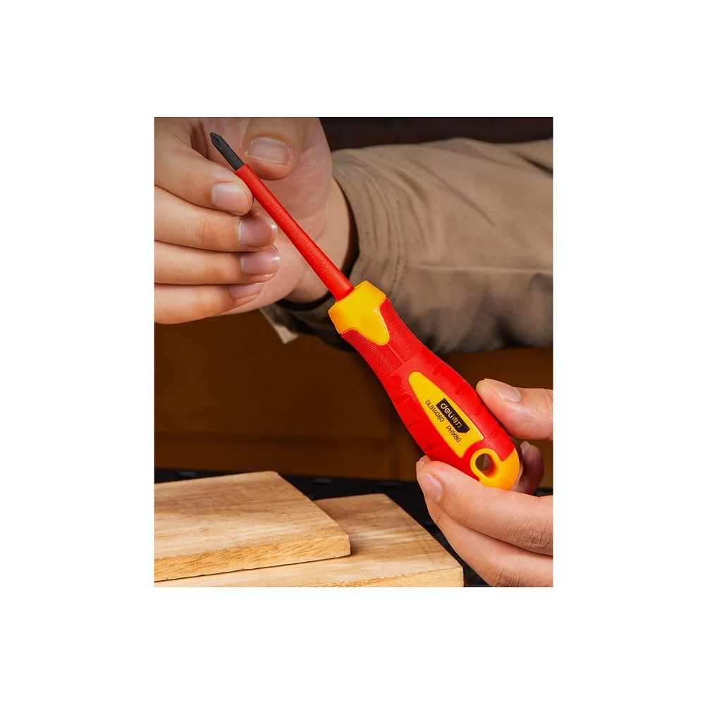 Отвертка диэлектрическая Deli YS EDL5140800, PH1х80 мм, желтый, красный - 4