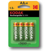 Аккумуляторные батареи Kodak Ni-Mh, 2600мА/ч, 1.2 V, 4 шт.