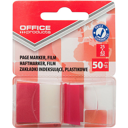 Закладки пластиковые "Office products", 25x43 мм, 50 шт, красный, блистер