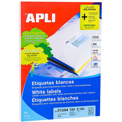 Самоклеящиеся этикетки универсальные "Apli", 70x16.9 мм, 100 листов, 51 шт, белый