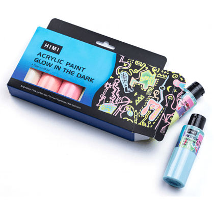 Краски акриловые "Himi", 6 цветов, светящиеся в темноте, флаконы - 9