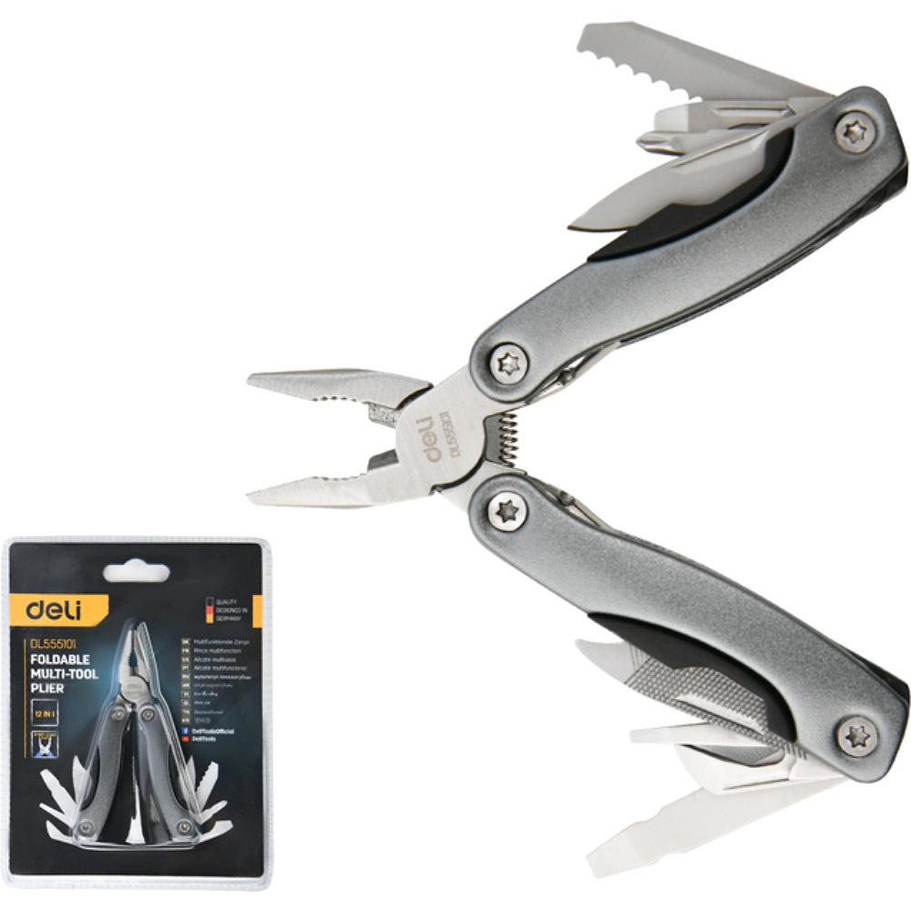 Мультитул Deli YS EDL555101, 12 функций, алюминий, серый - 2