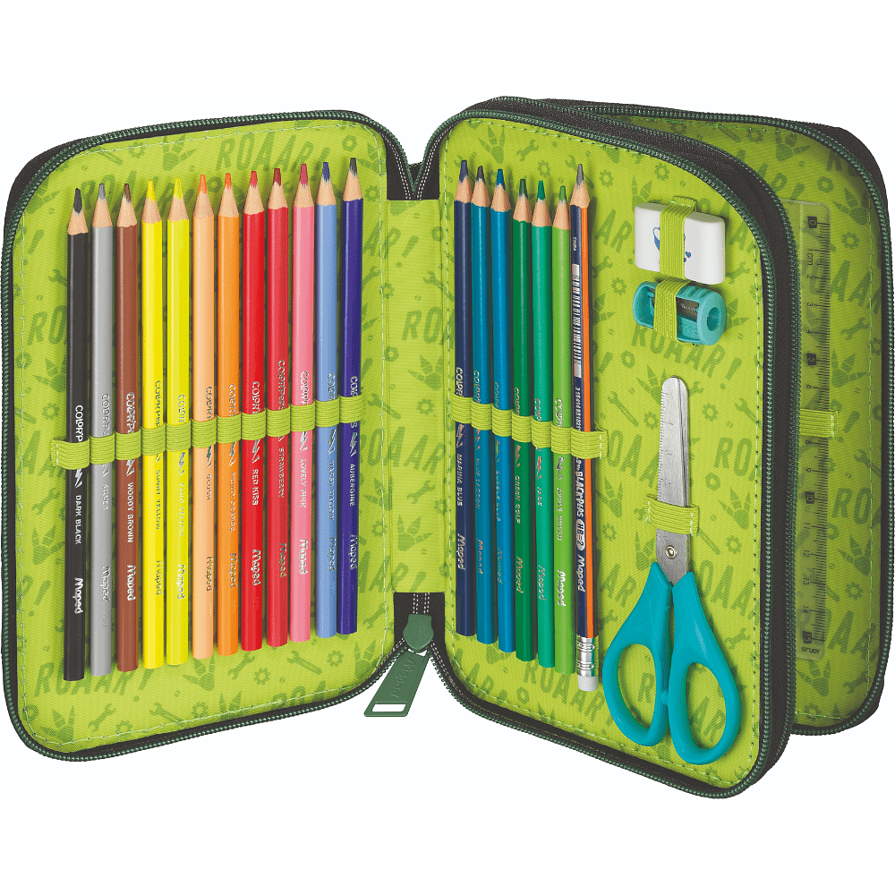 Пенал "Dinosaur", 2 отделения, с наполнением, зеленый - 3