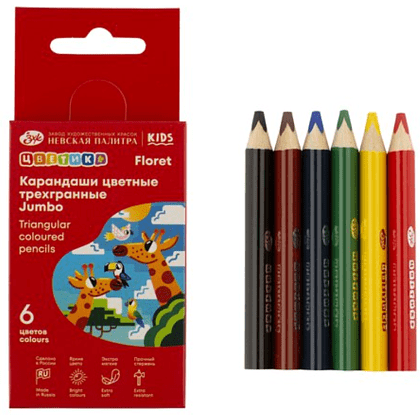 Цветные карандаши "Цветик Джамбо", трехгранные, 6 шт.