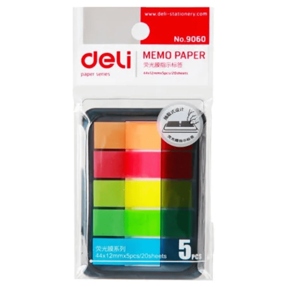 Закладки пластиковые "Deli", 12x44 мм, 100 штук, ассорти неон - 4