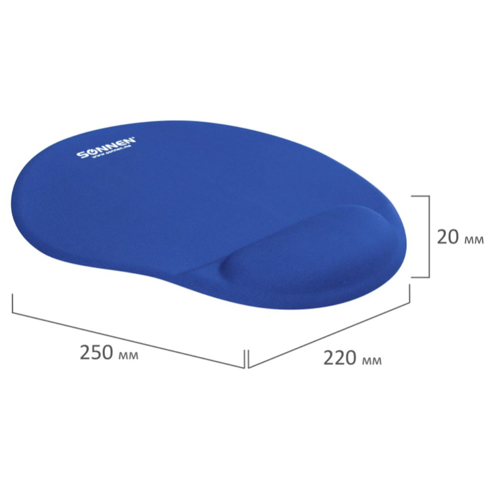 Коврик для мыши "Sonnen", 250х220х20 мм, полиуретан, лайкра, с подушкой под запястье, синий - 6