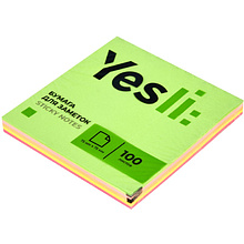 Бумага для заметок на клейкой основе "Yesli:", 75x75 мм, 100 листов,, ассорти неон