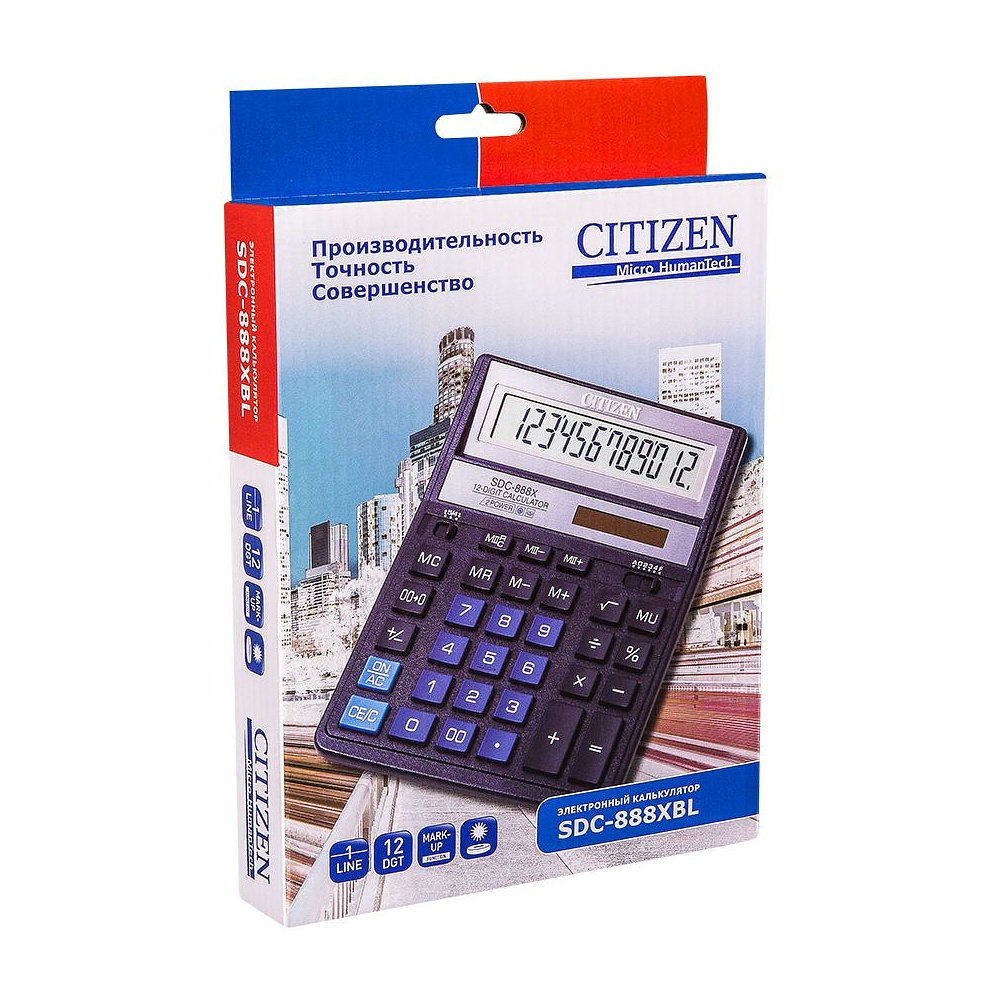 Калькулятор настольный Citizen "SDC-888XBL", 12-разрядный, синий - 2