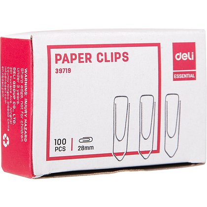 Скрепки "Deli", 28 мм, 100 шт, серебристый - 3