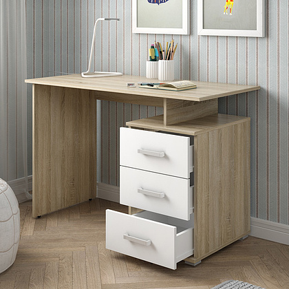 Коллекция ОСЛО Стол письменный Д-СП1, 1150х550х750, дуб Сонома, белый - 2