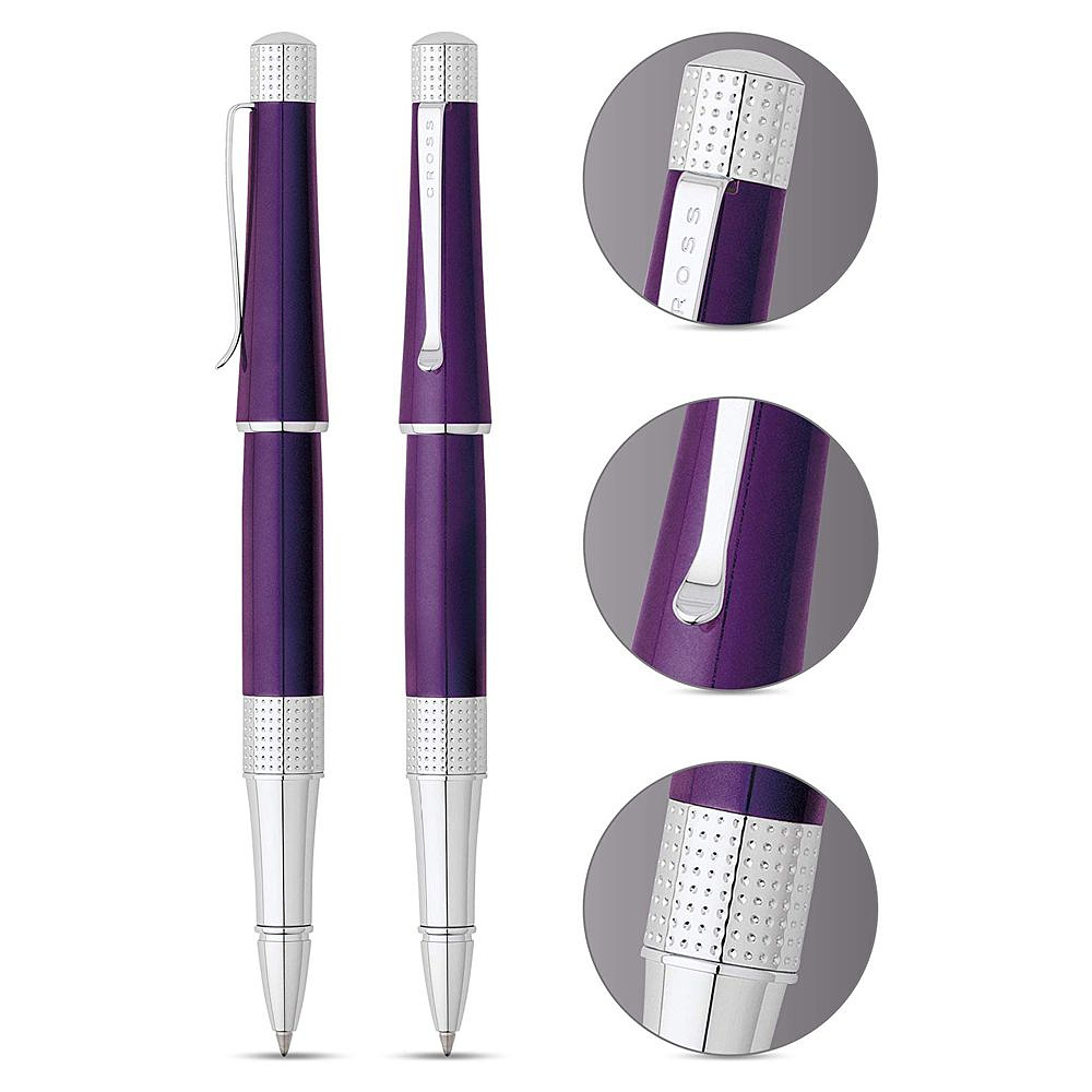Ручка-роллер "Cross Beverley", 0.7 мм, пурпурный, серебристый, стерж. черный - 3