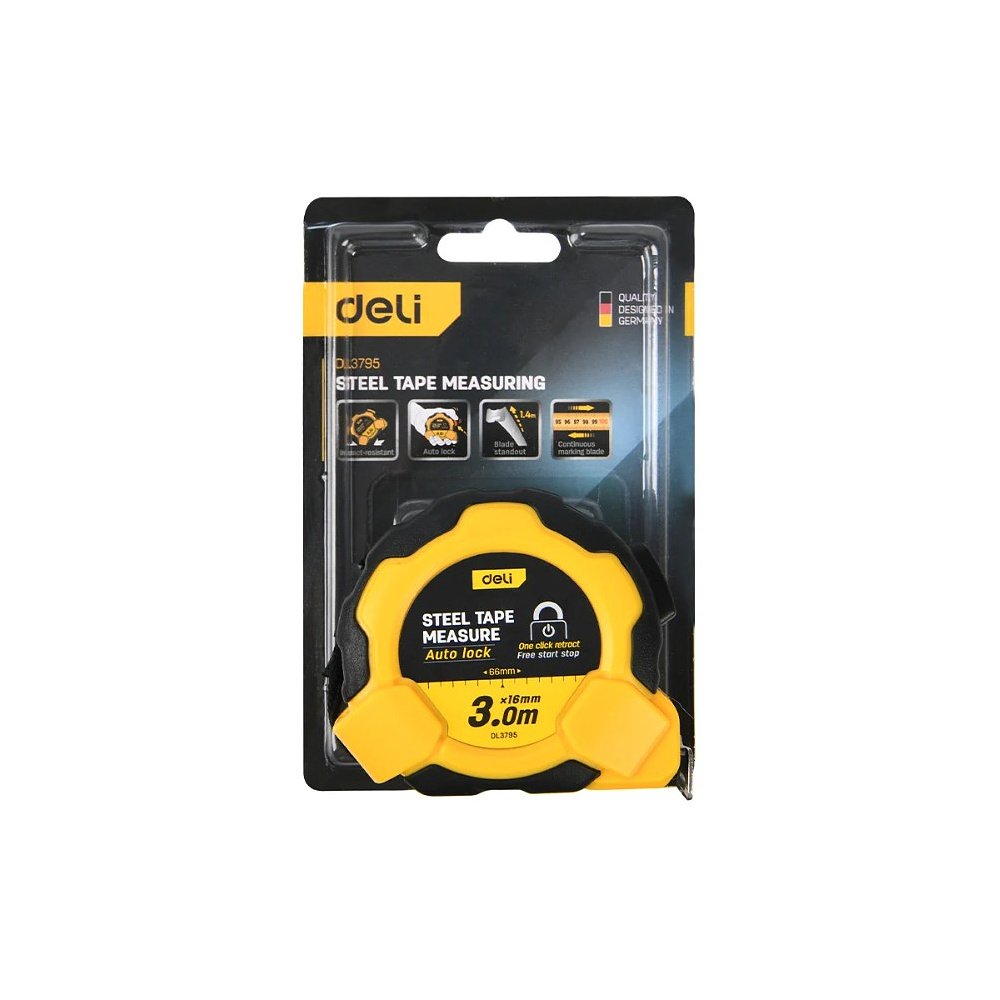 Рулетка Deli YS EDL3795, 3 м х 16 мм, желтый, черный - 11