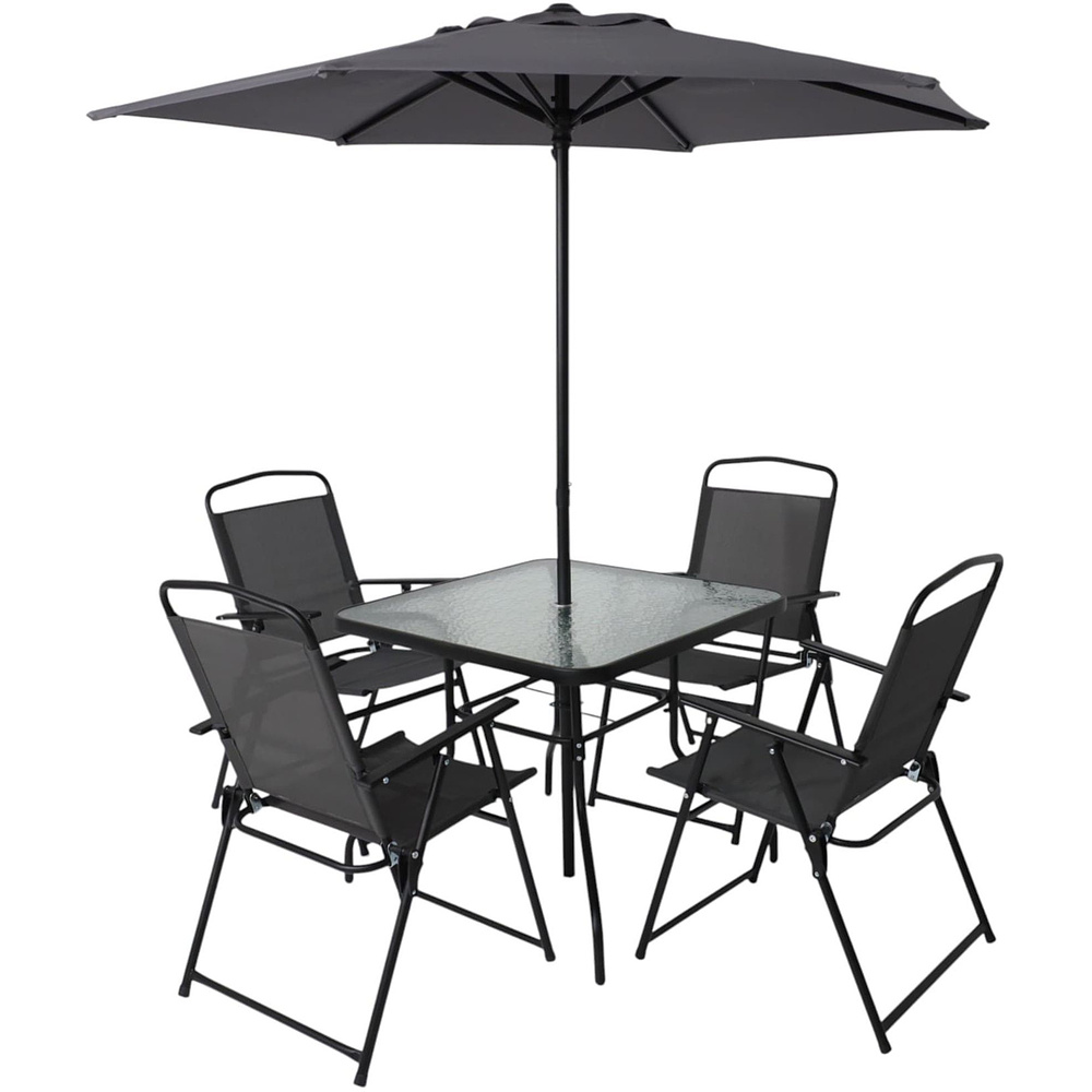 Комплект мебели садовой AksHome PICNIC (стол 1шт, 4 кресла, зонт 1шт), серый, черный