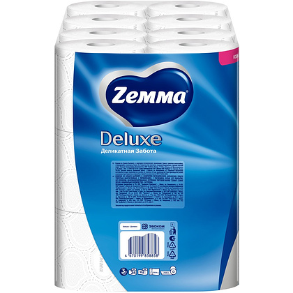 Бумага туалетная Zemma Deluxe, 24 рулона, 3 слоя, белый - 4