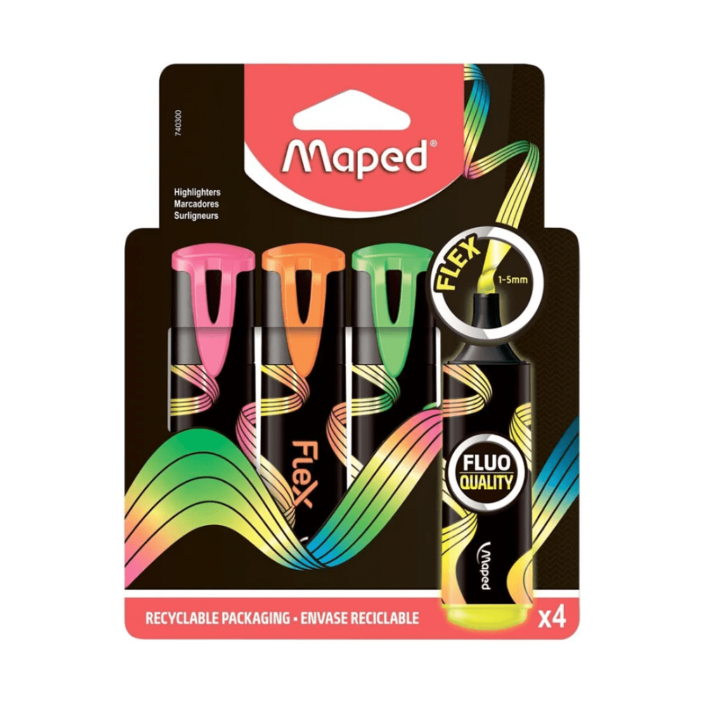 Набор текстовых маркеров Maped "Fluo Flex", 4 шт, ассорти