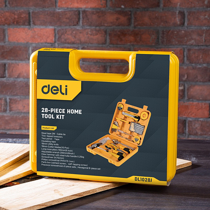 Набор ручного инструмента Deli "EDL1028J", 28 предметов, чемодан, желтый - 6