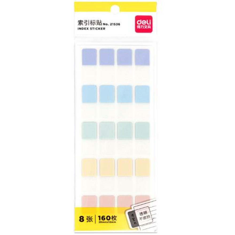 Закладки пластиковые Deli, 28x12 мм, 160 штук, ассорти пастель