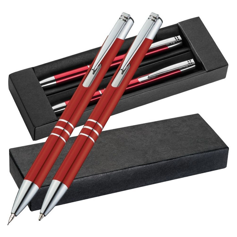 Набор "Claremont": ручка шариковая автоматическая и карандаш автоматический, красный, серебристый - 3