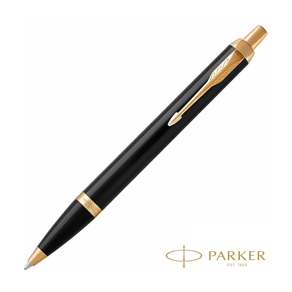 Ручка шариковая автоматическая "Parker IM Black Lacquer GT", 0.7 мм, черный, золотистый, стерж. синий