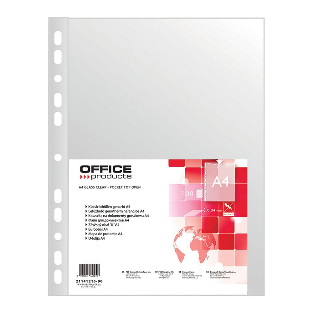 Файл (папка-карман) "Office products", A4, 100 шт, 40 мкм, прозрачный