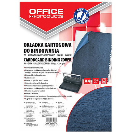 Обложка для переплета "Office Products", A4, картон с тиснением под кожу, 250 г/м2, 100 шт., темно-синий