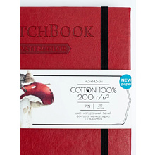 Скетчбук для акварели "Малевичъ", 14.5x14.5 см, 200 г/м2, 30 листов, красный