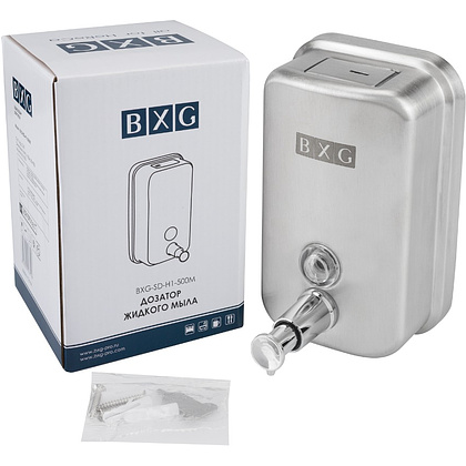 Диспенсер для жидкого мыла BXG "SD Н1-500М", 0.5 л, ручной, металл, серебристый, матовый - 6