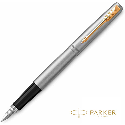 Ручка перьевая "Parker Jotter Stainless Steel CT", М, серебристый, золотистый, патрон синий