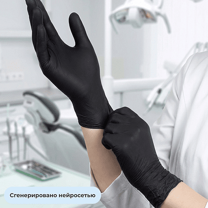 Перчатки нитриловые, неопудренные, одноразовые, р-р, M, 100 штуки, черный - 3