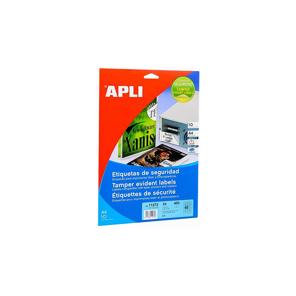 Гарантийные белые этикетки из полиэстера "Apli Security", 45.7x21.2 мм, 10 листов, 48 шт, белый