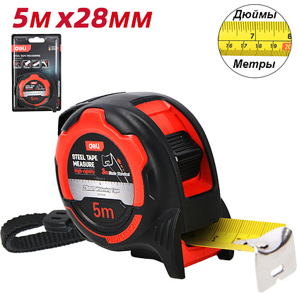 Рулетка "Deli 377528", 5 м, метрическая, дюймовая, черный, красный - 2