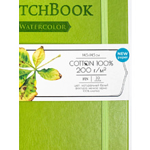 Скетчбук для акварели "Малевичъ", 14.5x14.5 см, 200 г/м2, 30 листов, салатовый