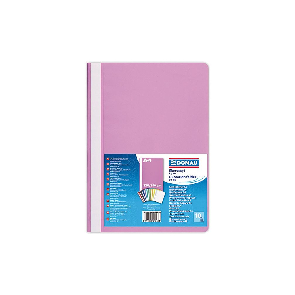 Папка-скоросшиватель "Donau", A4, розовый