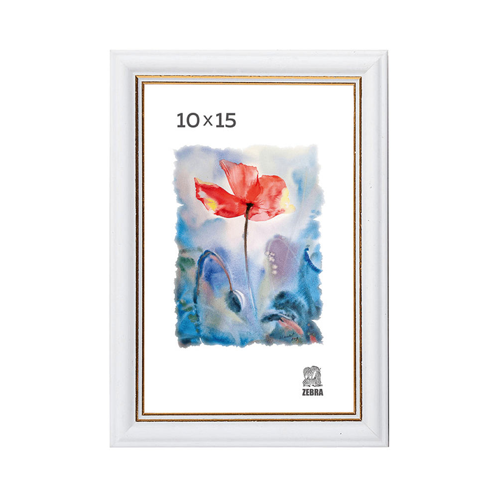 Фоторамка "П1-100 Zebra", 10х15 см, пластик, со стеклом, с ножкой, белый