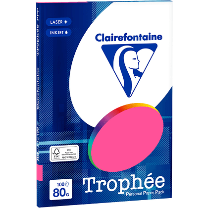 Бумага цветная "Trophée", А4, 100 листов, 80 г/м2, розовый неон