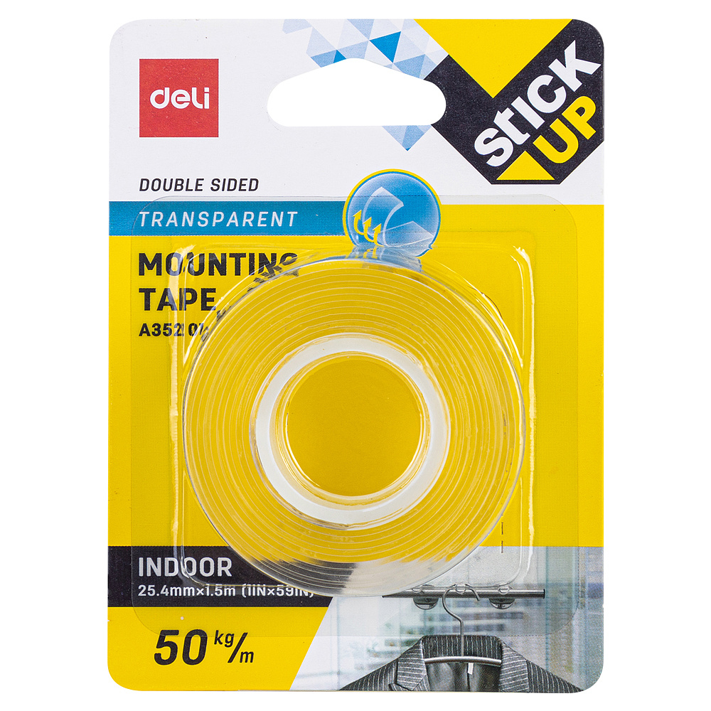 Клейкая лента двусторонняя "Deli" монтажная, 25.4x1.5 мм/м, прозрачный - 3