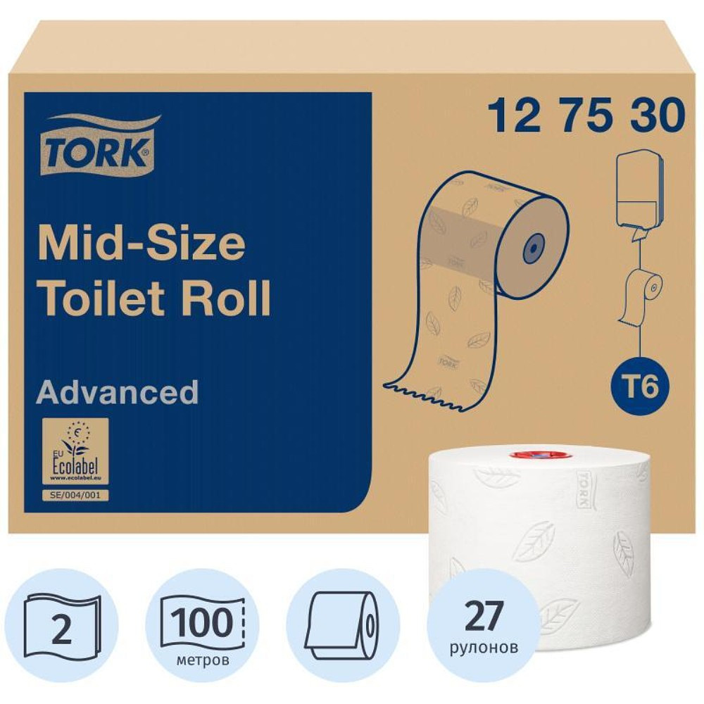 Бумага туалетная "Tork Advanced Т6 Mid-size", 2 слоя, 1 рулон (127530-20)