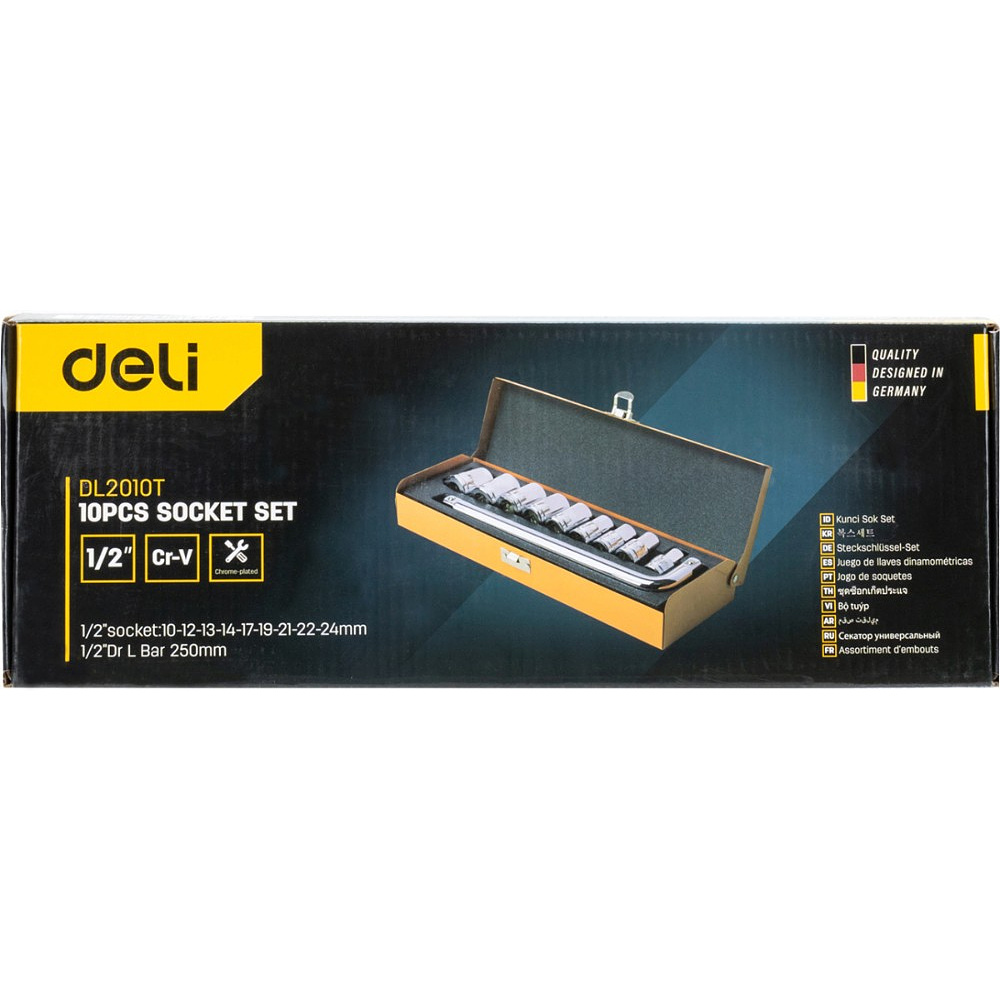 Набор головок торцевых Deli YS EDL2010T, 10-24 мм, 1/2", 10 шт., серебристый - 7