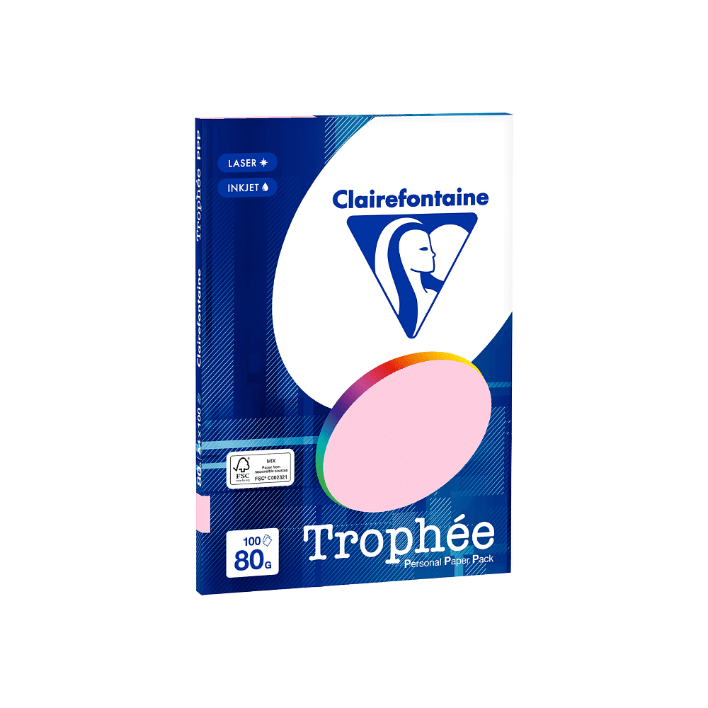 Бумага цветная "Trophée", А4, 100 листов, 80 г/м2, розовый пастельный