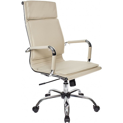 Кресло для руководителя "Бюрократ CH-993" высокая спинка, кожзам, хром, слоновая ность