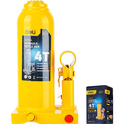 Домкрат гидравлический "Deli" 4000 кг, 190-370 мм, желтый - 2