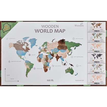 Декор на стену "Карта мира" одноуровневый на стену, XL 3137, разноцветный,72х130 см