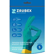 Перчатки латексные хозяйственные Zaubex БИКОЛОР, усиленные, р-р S, зеленый, желтый