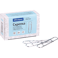 Скрепки овальные "OfficeSpace", 50 мм, 50 штук, серебристый